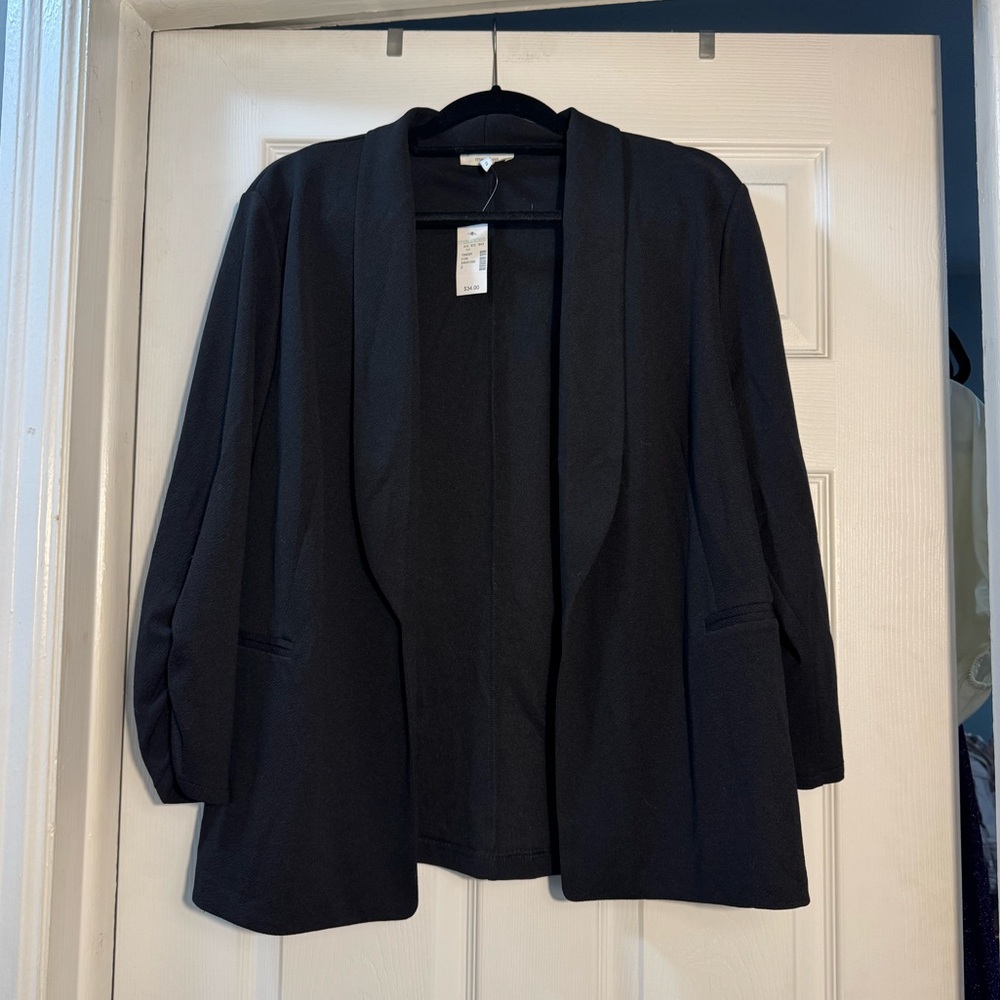 Maurices Black Open Front Blazer Ruched Sleeve Career Jacket 2X NWT